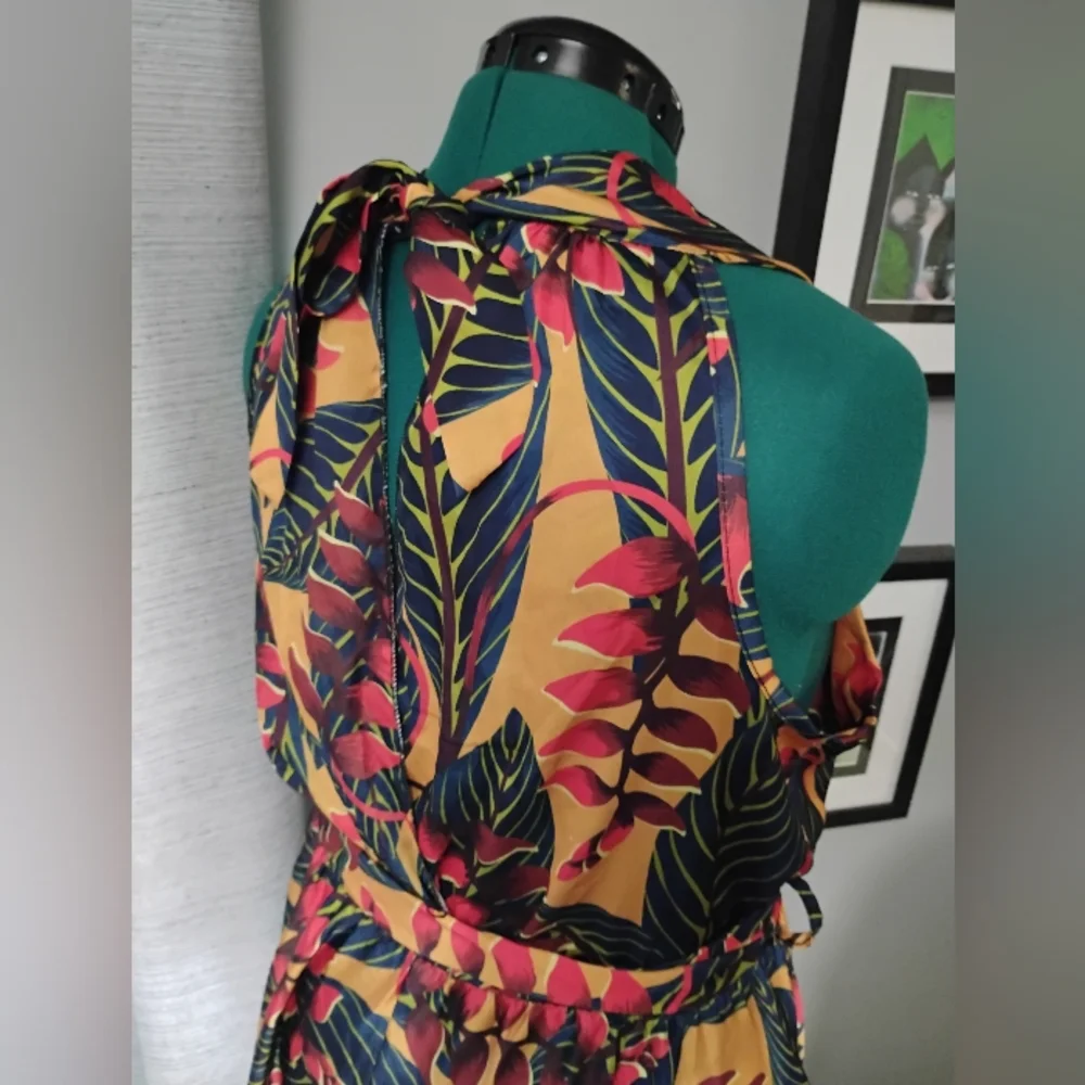 Coolples Tropical Printed V-Neck Sleeveless Maxi Dress, Sz L - Picture 12 of 14